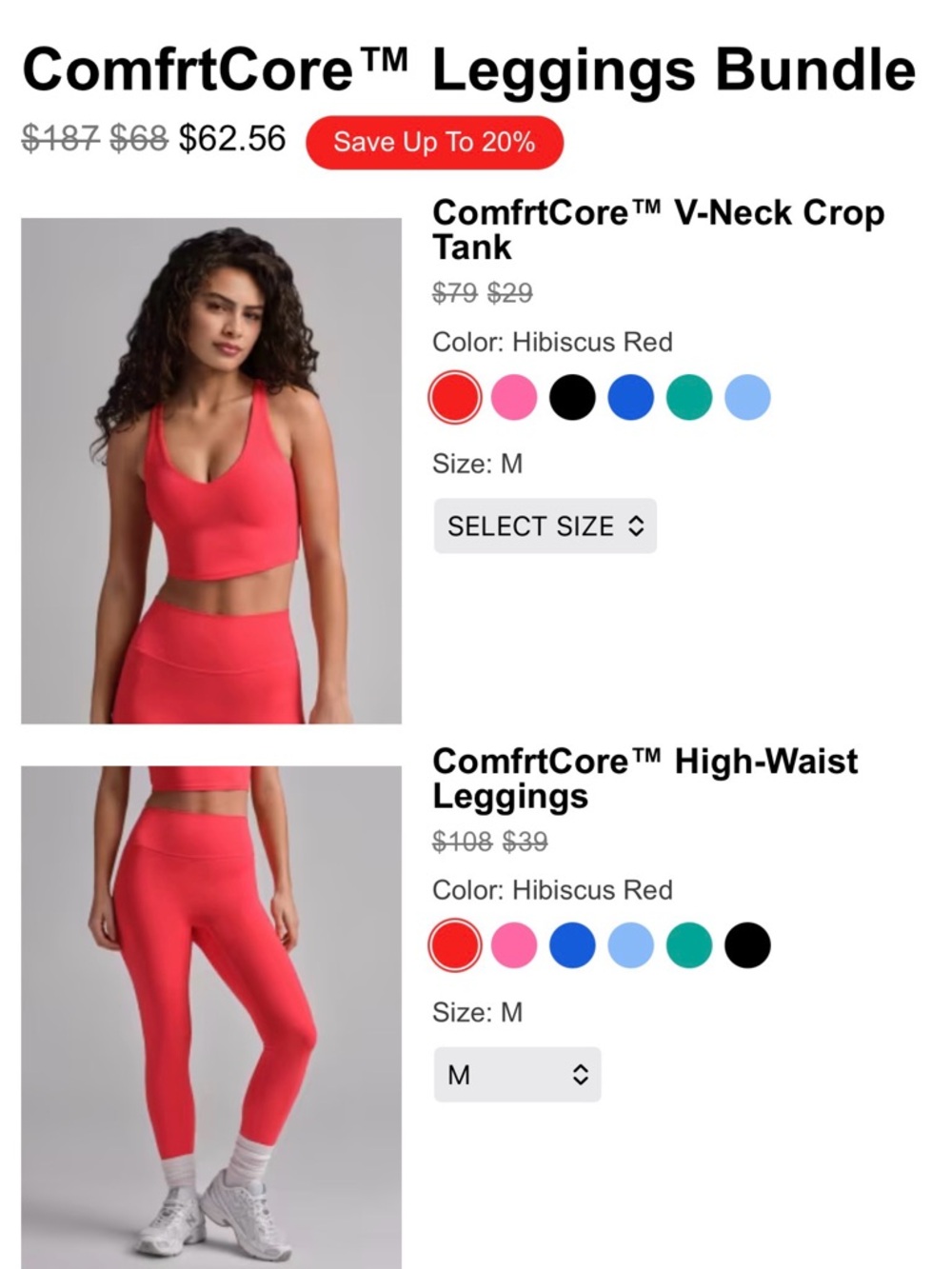 Hibiscus Red V-Neck Crop Tank & High-Waist Leggings Set